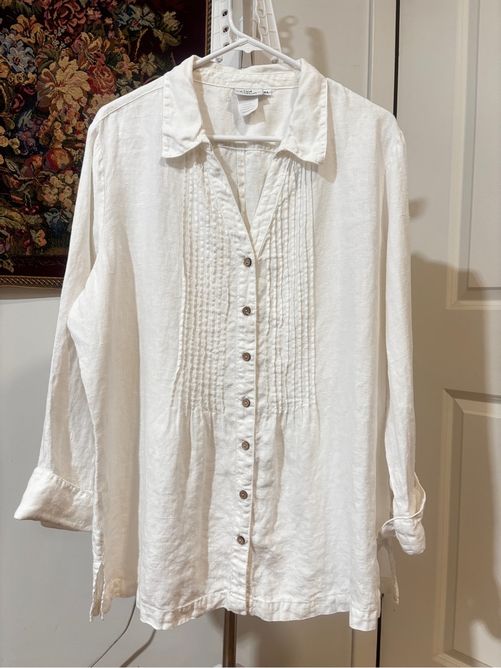 Hot Cotton 100% Linen White Pintuck Tunic XL Made in USA